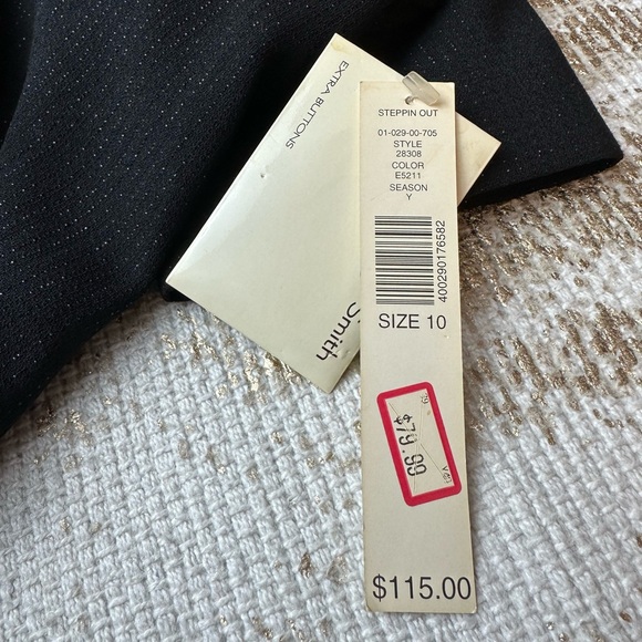 AMANDA SMITH Vintage Black Double Breasted Blazer NWT Satin & Metallic | Size 10 - Picture 11 of 13